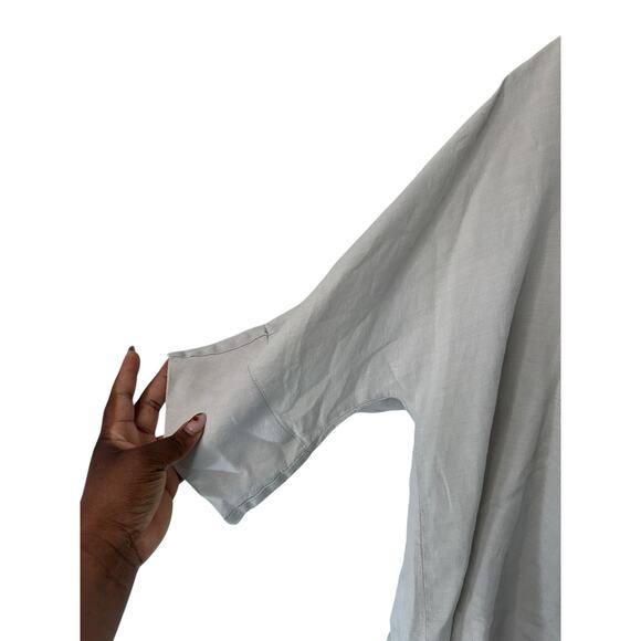 Flax Blouse Beige Linen Short Sleeve‎ Scoop Neck Lagenlook Coastal Grandma Large - Picture 3 of 12